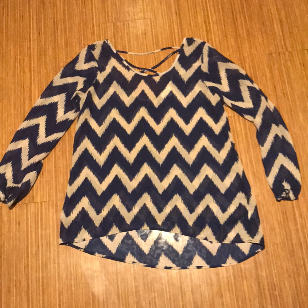 Navy and cream chevron sheer top
